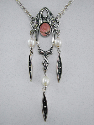 Sterling Silver Extravagant Art Deco Necklace With Rhodocrosite